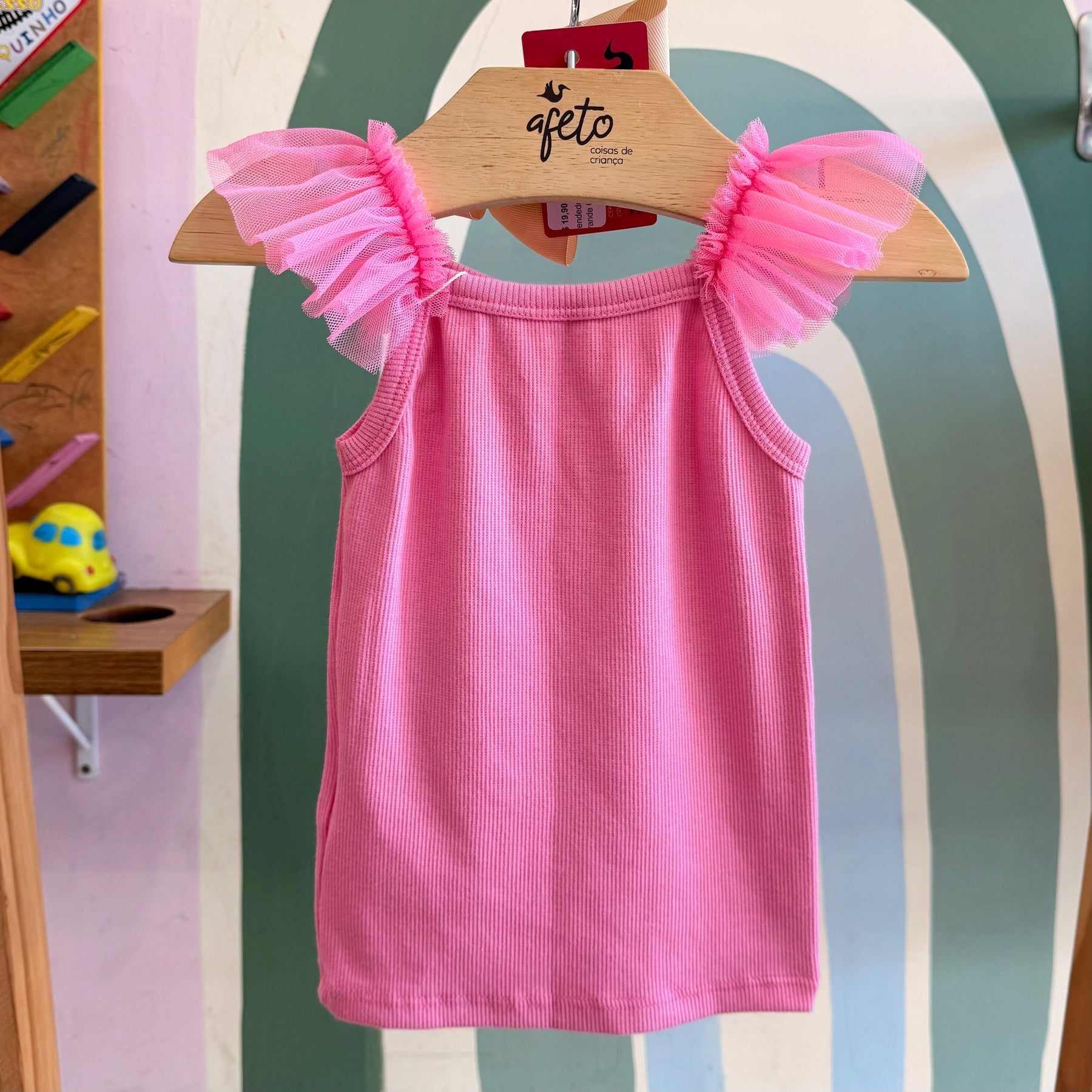 Blusa Infantil Menina Regata Canelada Tule Rosa Mon Sucre