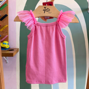 Blusa Infantil Menina Regata Canelada Tule Rosa Mon Sucre