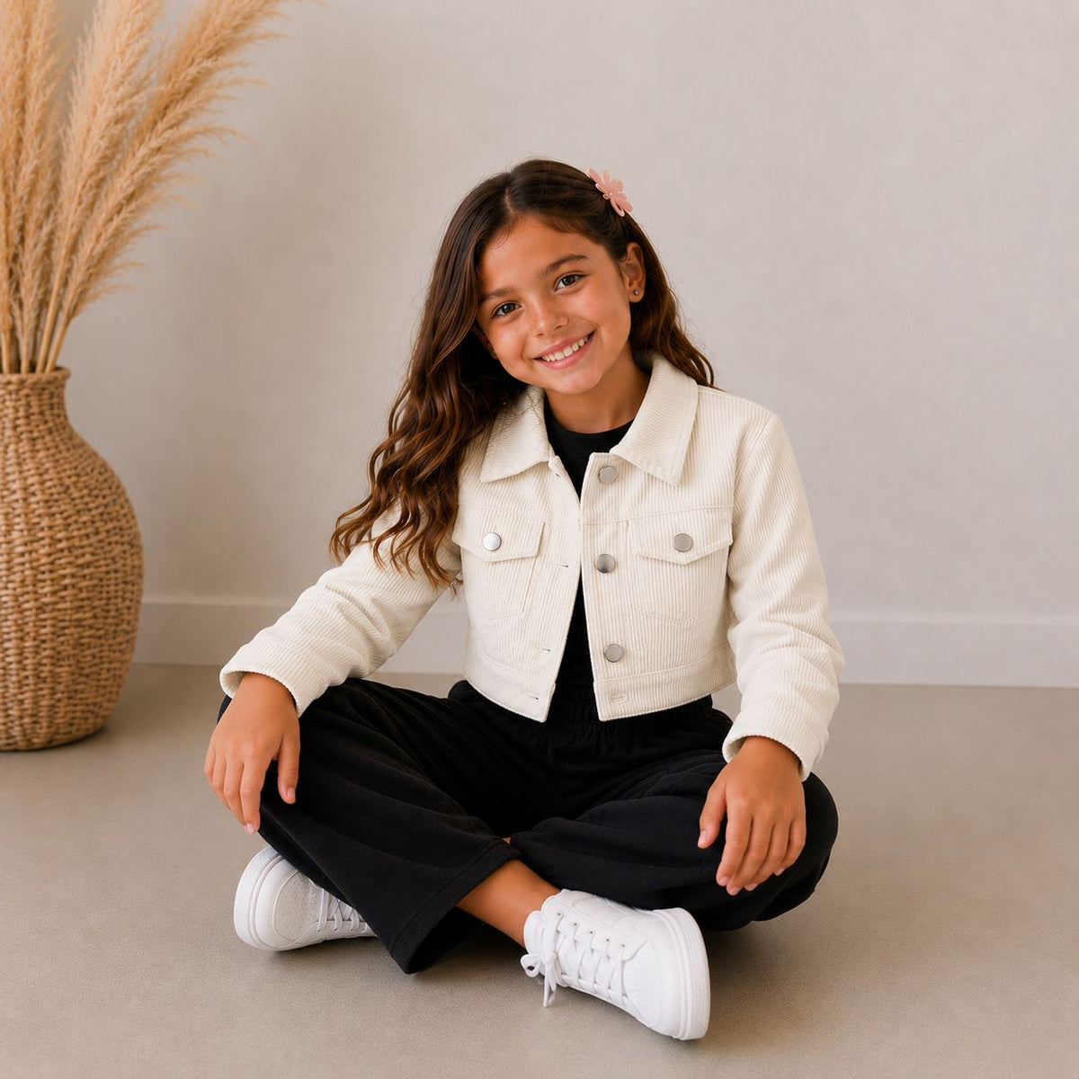 Jaqueta de Veludo Cotele Infantil Menina Off White