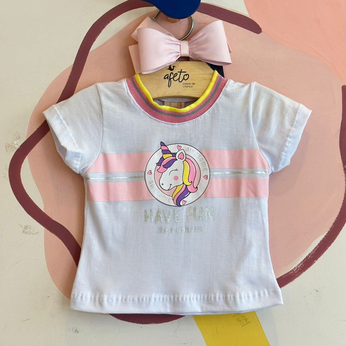 Blusa Manga Curta Hrradinhos Menina Unicornio