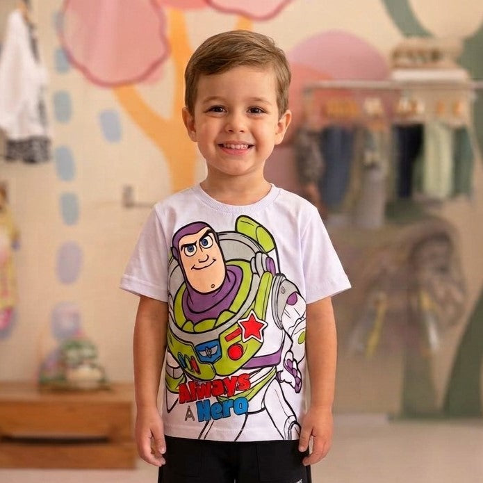 Camiseta Infantil Menino Manga Toy Story Branco