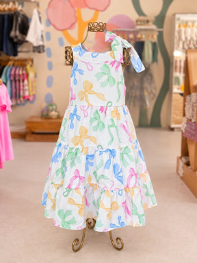 Vestido Infantil Menina Regata Laços 3 Marias Branco Colorido Zoe