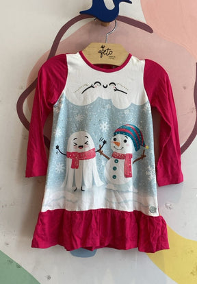 Vestido manga longa Malagah menina Boneco de Neve pink branco