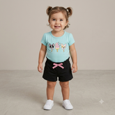 Conjunto Manga Curta Shorts menina Cachorro Sorvete