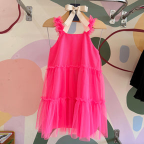 Vestido Infantil Menina Regata Tule Rosa Neon Mon Sucre Julia