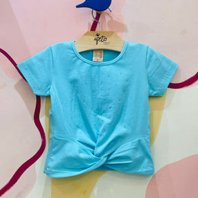 Blusa Manga Curta menina Strass Nozinho Azul