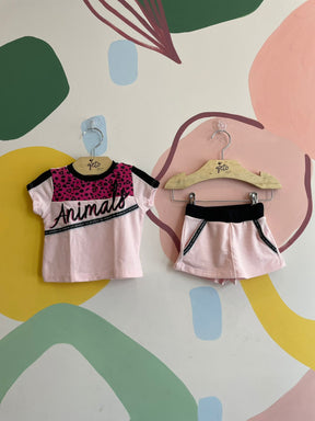 Conjunto manga curta Mon Sucre Shorts Saia menina Animals