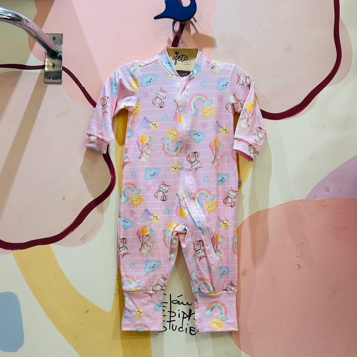 Macacão Menina Bebê Manga Longa Térmico Arco Iris Pingo Lele
