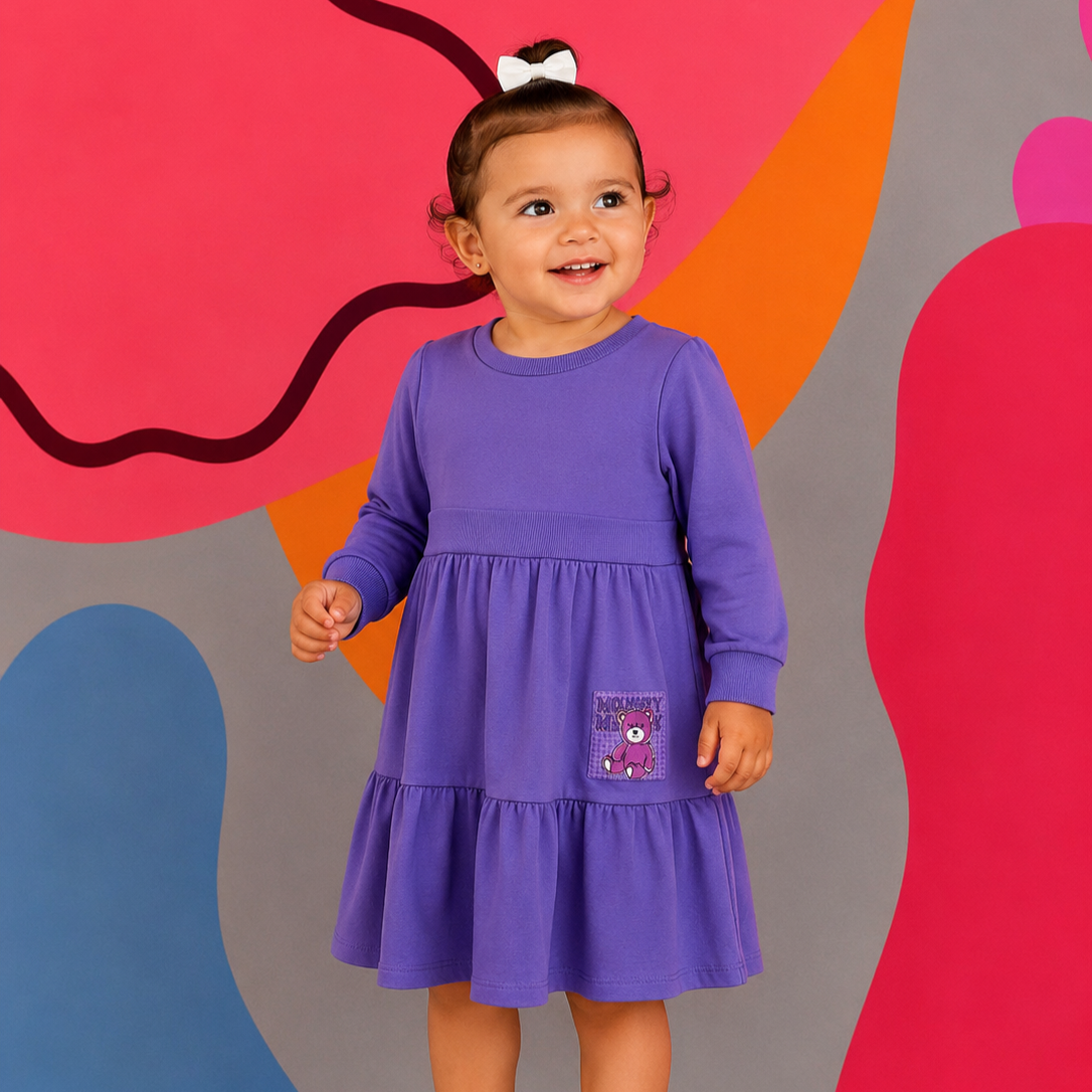 Vestido manga longa menina Momi Liso 3 Marias Urso Roxo