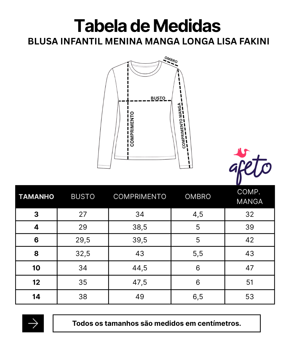 Blusa Infantil Menina Manga Longa Lisa Preta Fakini