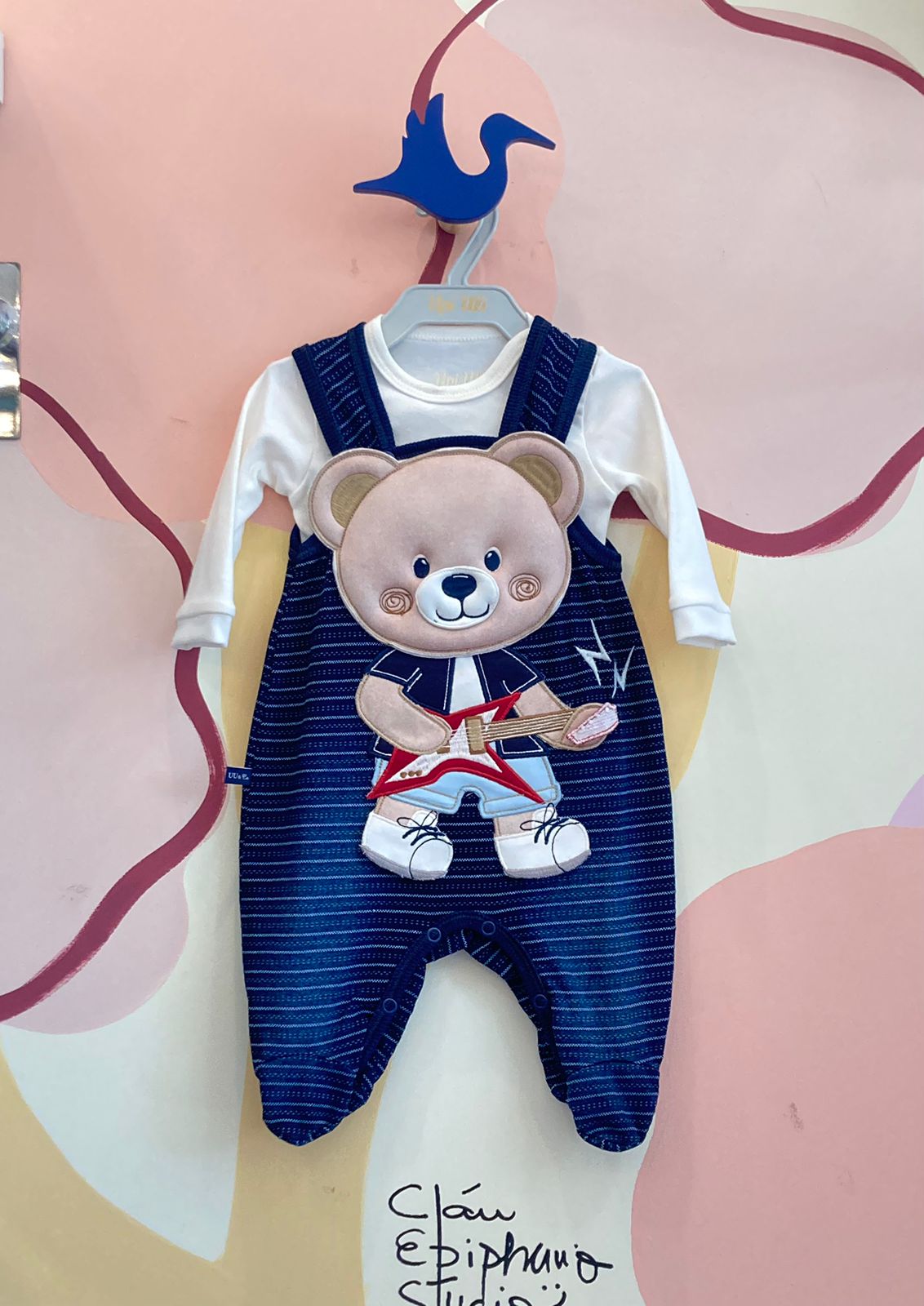 Macacao Manga Longa Upi Uli Infantil menino Jardineira com Body Rock