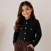 Casaco Feminino Infantil Lã Batida Menina Preto