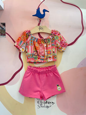 Conjunto manga curta Shorts menina Pera Ciganinha
