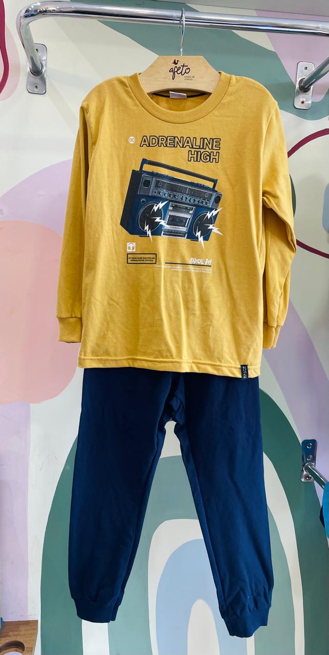 Conjunto Infantil Masculino Manga Longa Calça Moletinho Menino Radio Caramelo Marinho