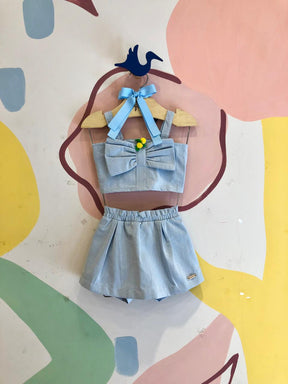 Conjunto Regata Shorts Saia Menina Laço Limão Grow Up