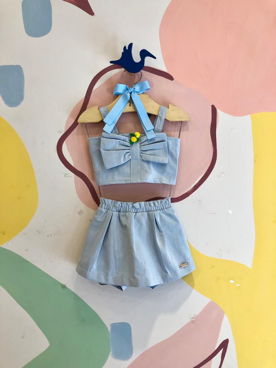 Conjunto Regata Shorts Saia Menina Laço Limão Grow Up