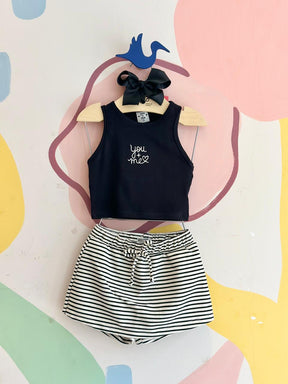Conjunto Regata Shorts Saia You+Me Menina Listrado