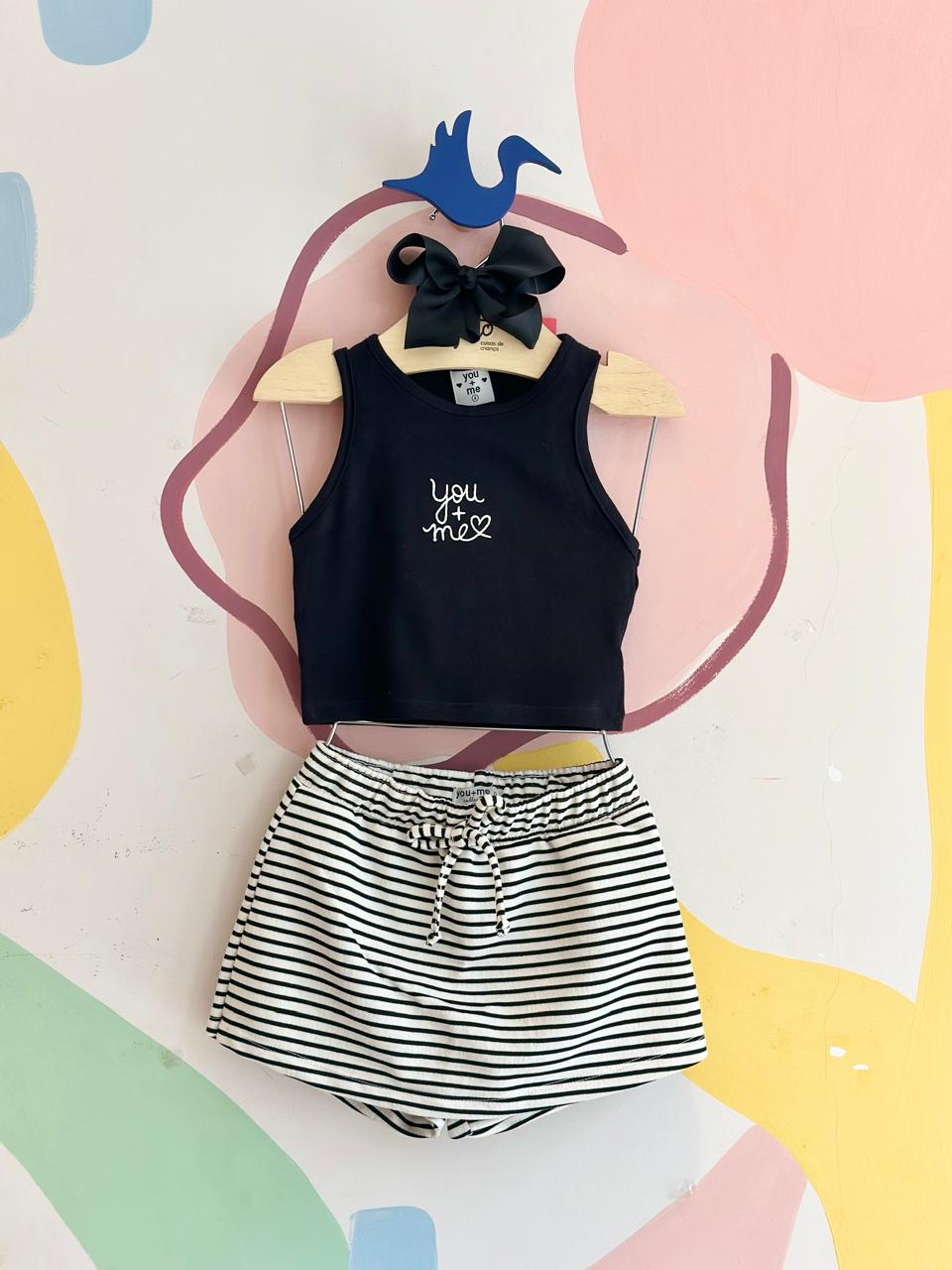 Conjunto Regata Shorts Saia You+Me Menina Listrado