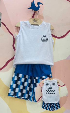 Conjunto Regata Bermuda Onda Kids menino Culture Tactel Branco Azul Preto