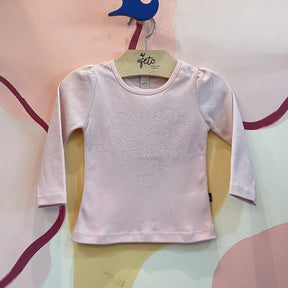 Blusa manga longa menina Boca Grande Suedine Coracoes Strass