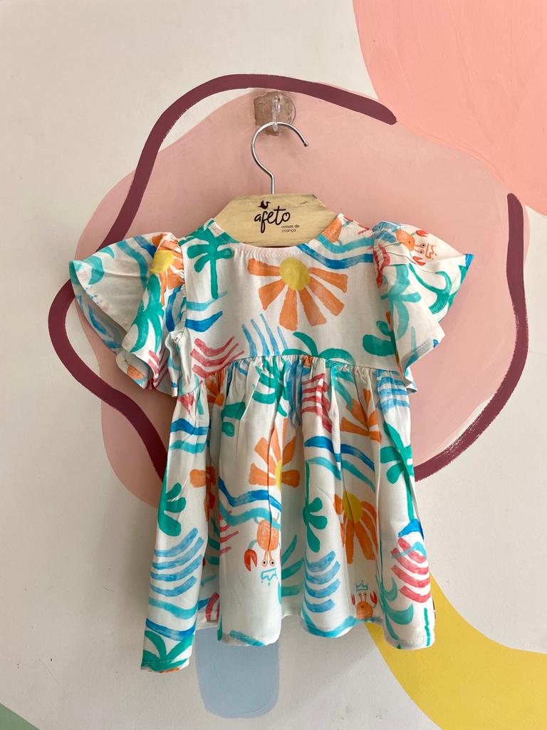 Vestido Manga Curta Malagah Infantil menina Tropical Viscose
