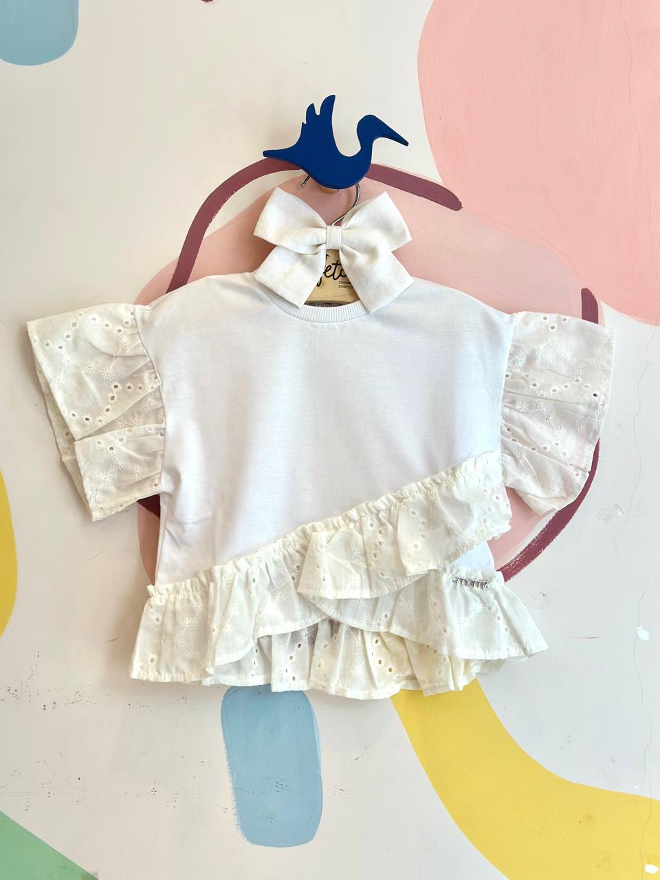 Blusa manga curta menina Babados Lasie Branco