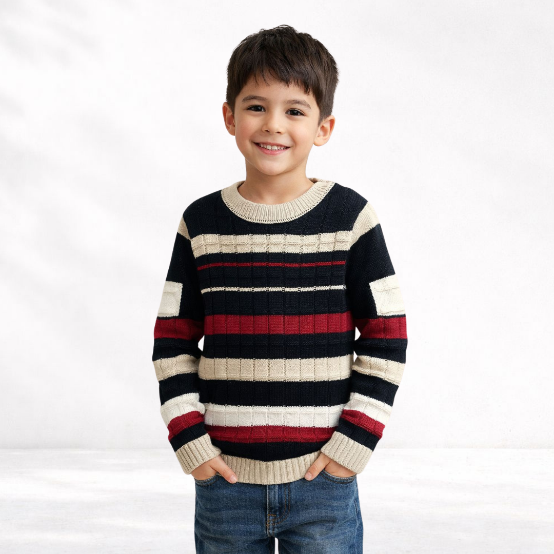 Blusa Sueter Inverno Tricot Infantil  Listras Nude Preto Vermelho