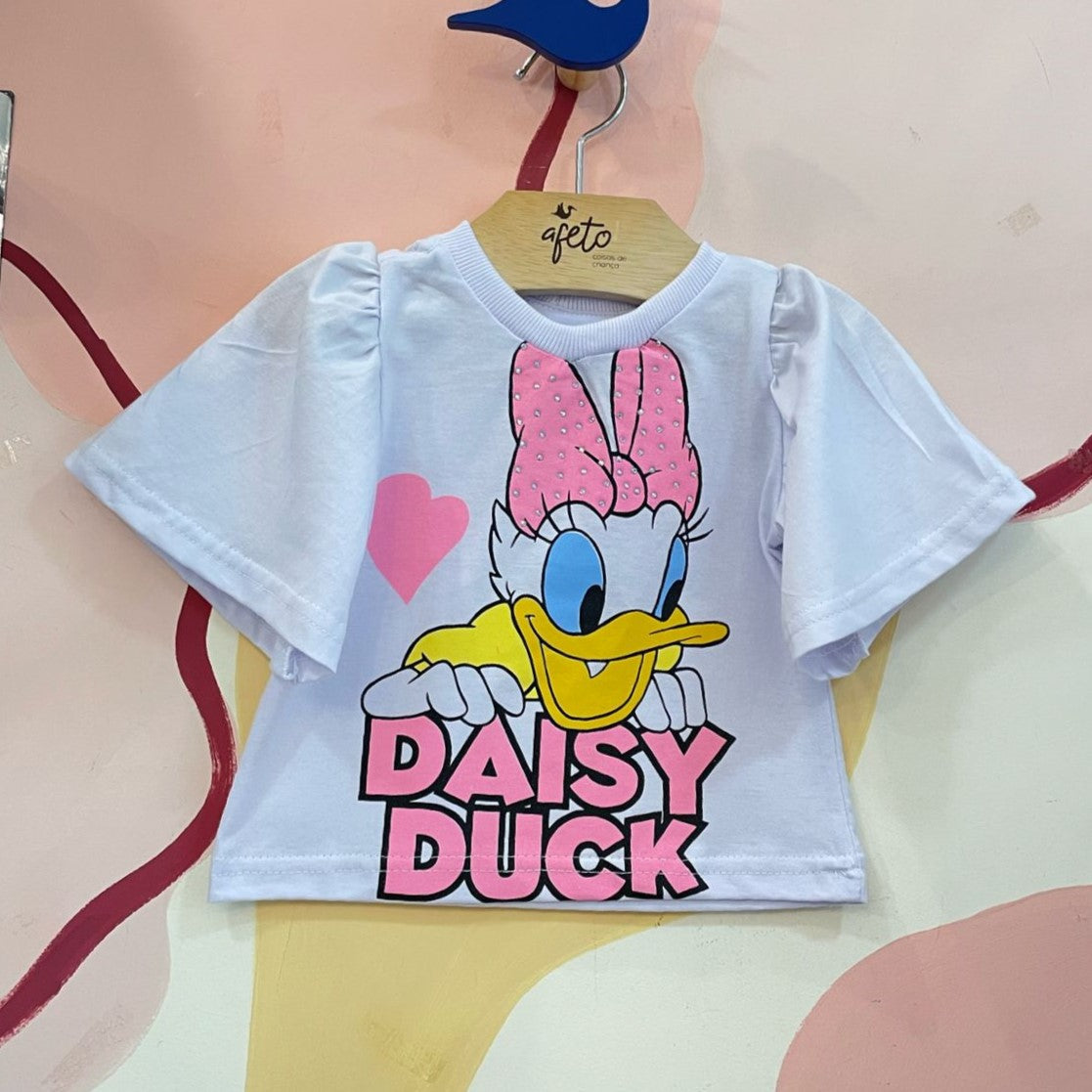 Blusa manga curta Disney menina Margarida manga frufru branco