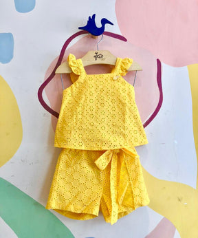 Conjunto Regata Shorts Menina Momi Lasie Laco Amarelo