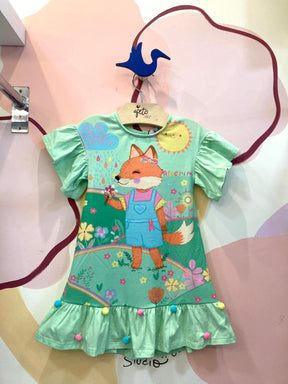 Vestido Manga Curta Kukie Infantil Fem Pompom Raposinha