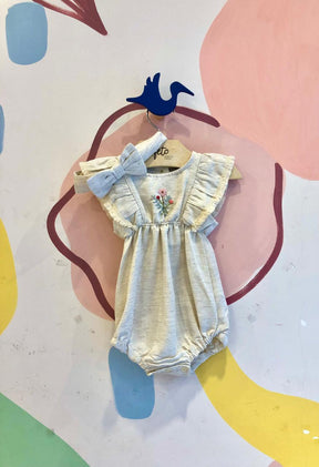 Macaquinho manga curta menina Ale Kids Linho Bordado Flores