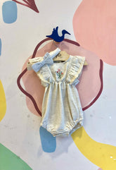 Macaquinho manga curta menina Ale Kids Linho Bordado Flores