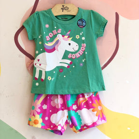 Pijama manga curta Shorts menina Unicornio