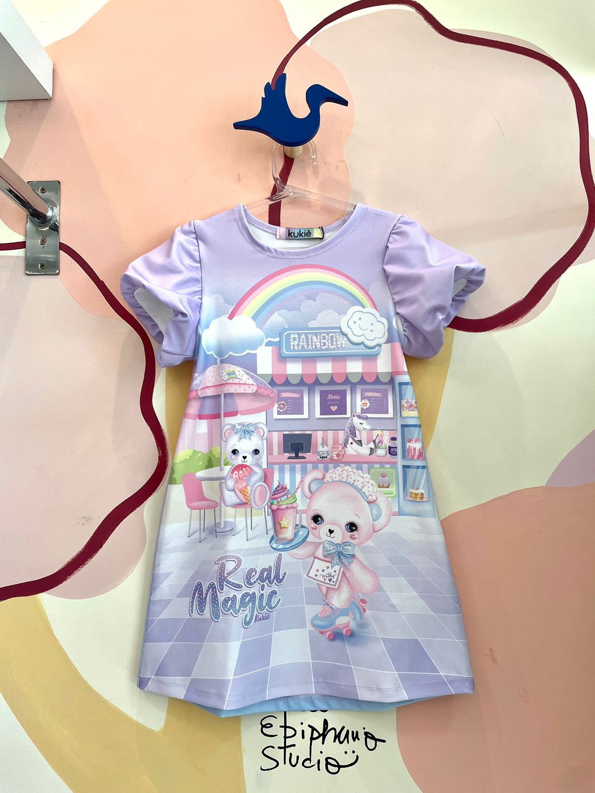 Vestido Manga Curta Kukie Infantil Fem Ursinha Arco Iris