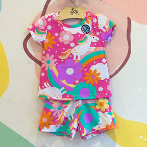 Pijama manga curta Shorts menina Unicornio Flores