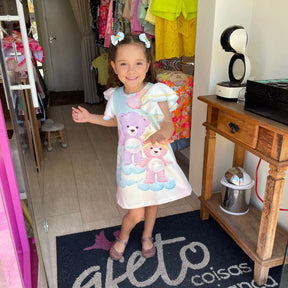 Vestido Manga Curta Yoyo Infantil Fem Ursinhos Carinhosos Verde