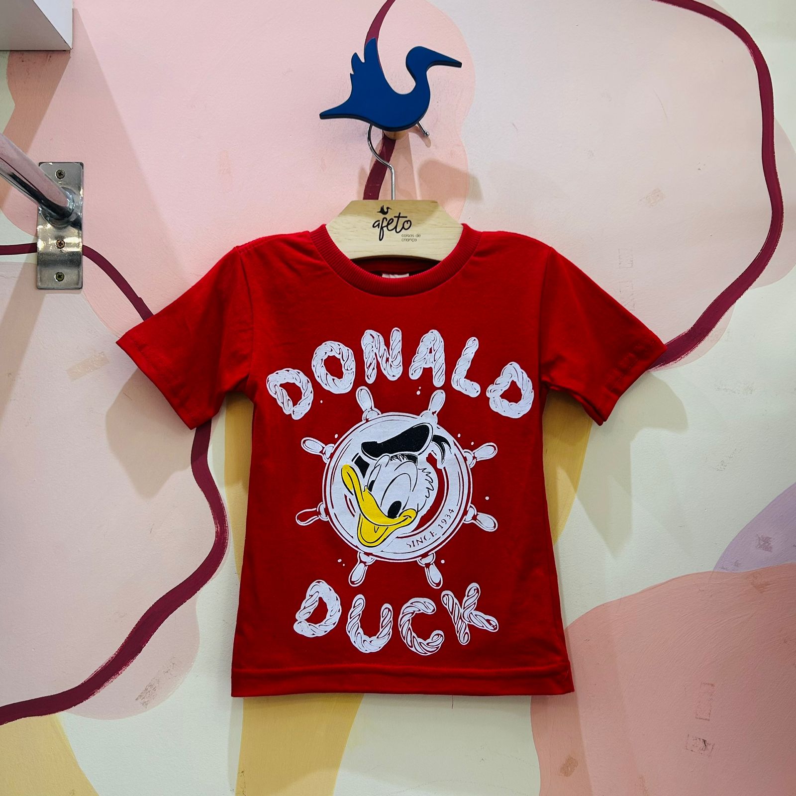 Camiseta Menino Pato Donald Disney manga curta vermelho