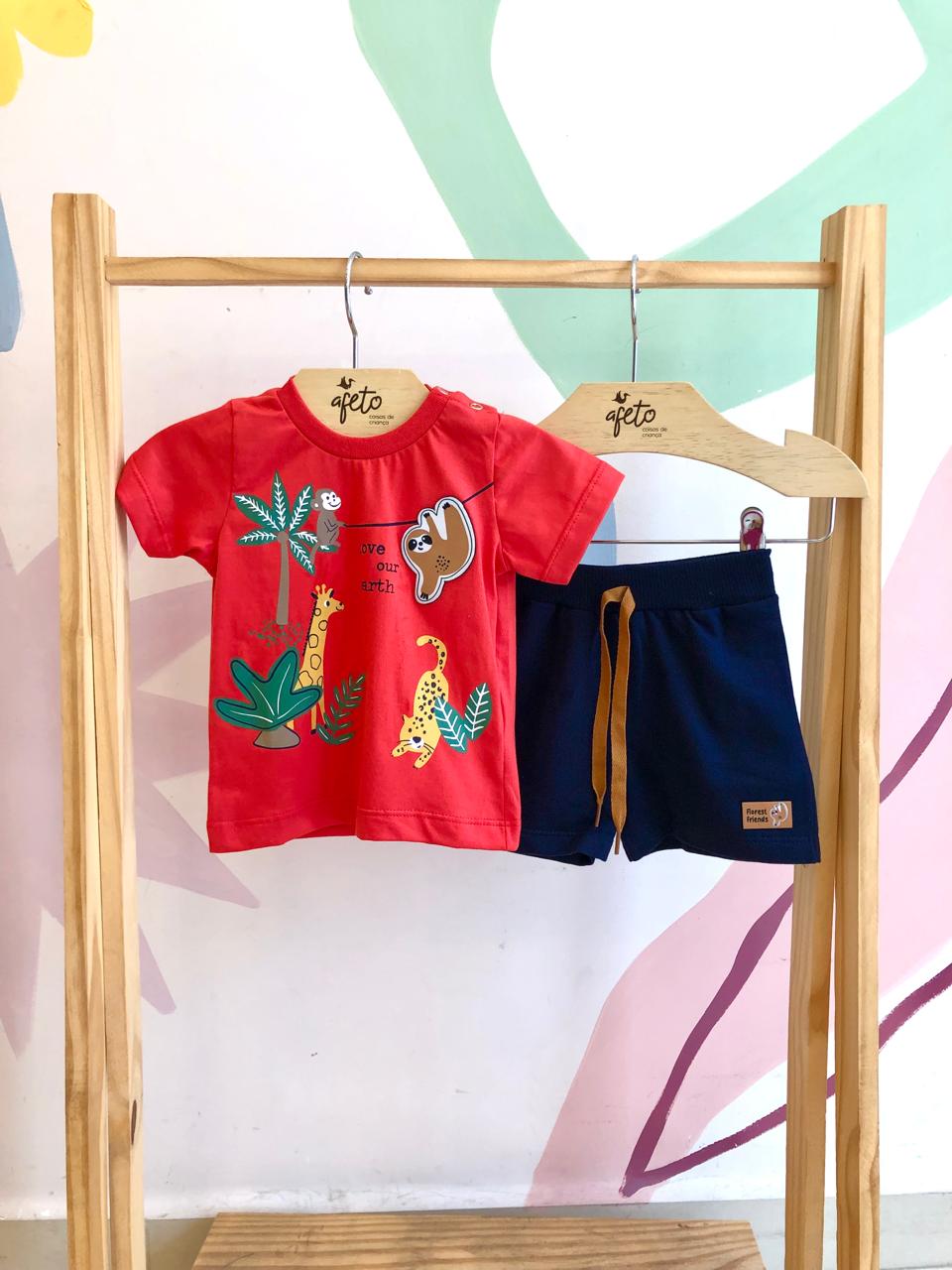 Conjunto Manga Curta Shorts Hrradinhos Menino Animais