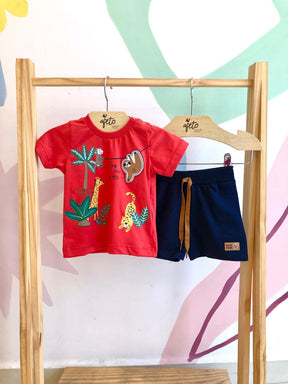 Conjunto Manga Curta Shorts Hrradinhos Menino Animais