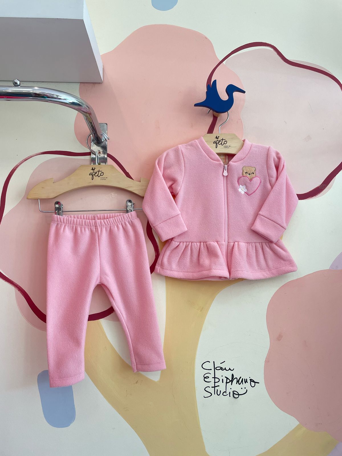 Conjunto Manga Longa Calça menina Jaqueta Ursinha Coracao