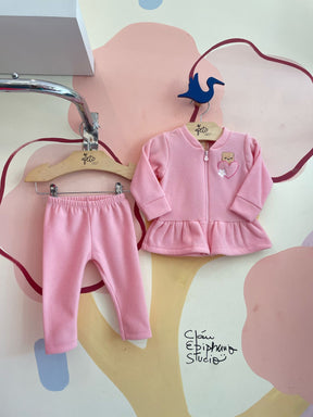 Conjunto Manga Longa Calça menina Jaqueta Ursinha Coracao