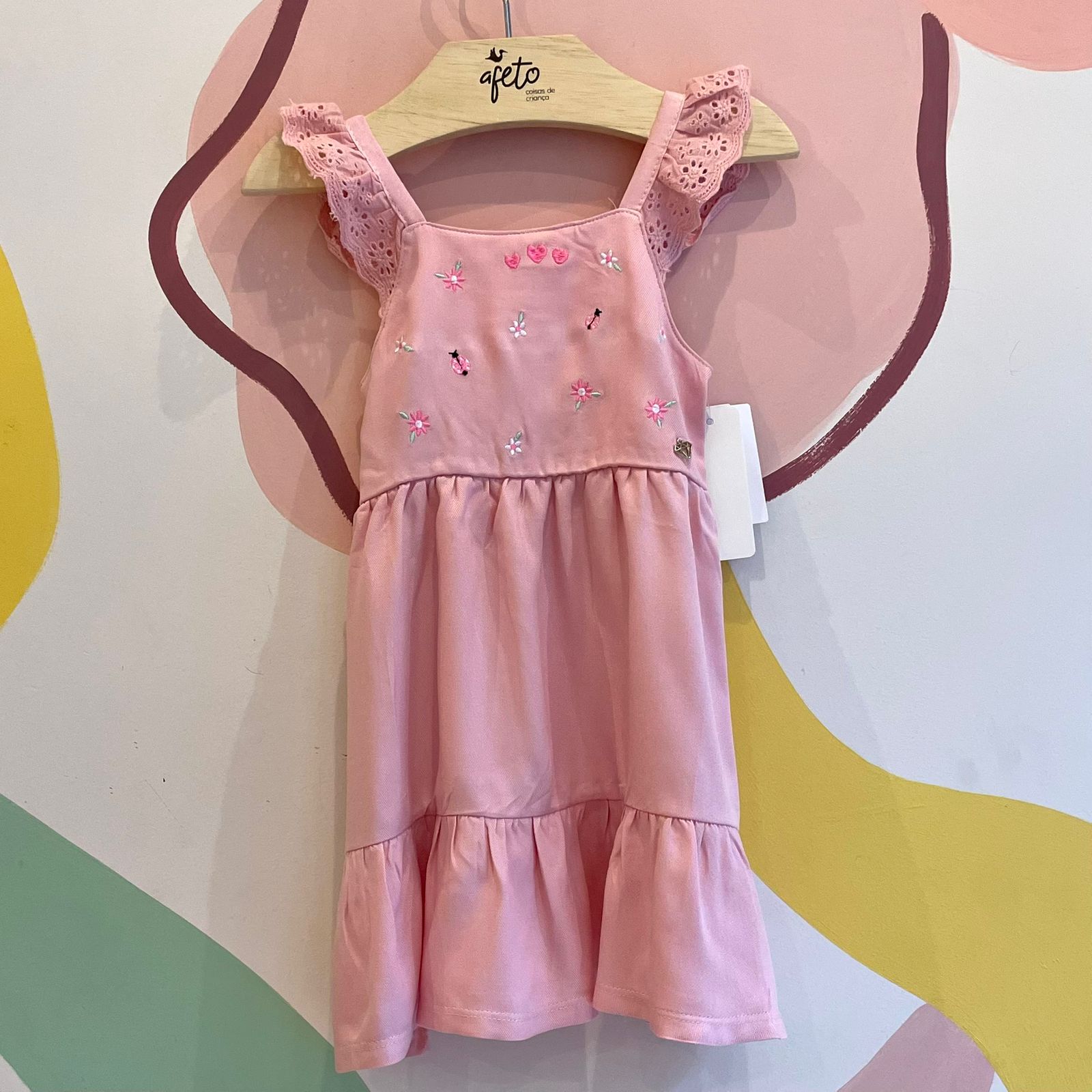Vestido Regata Kaiani Infantil Fem Bordado Joaninha Flores