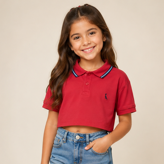 Blusa Infantil Menina Manga Curta Cropped Reserva Vermelha
