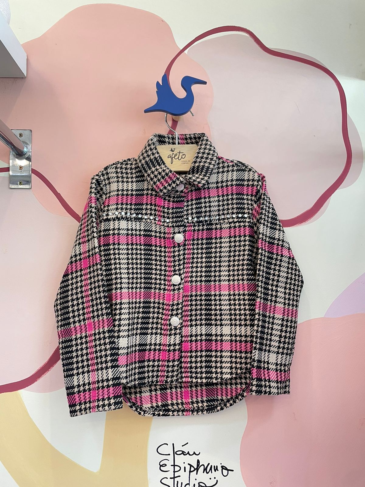 Casaco manga longa menina Momi Tweed Pied Poule