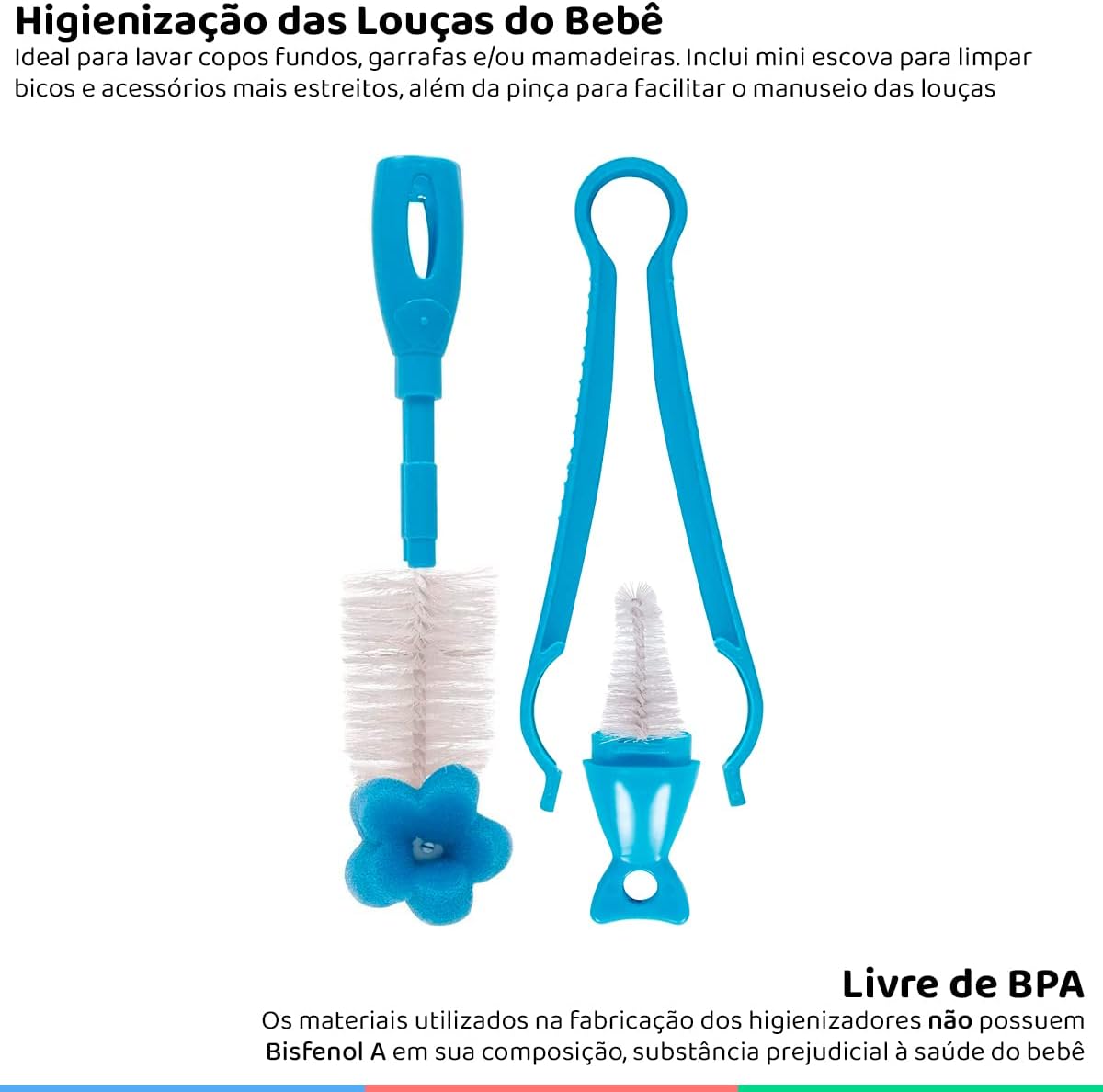 Kit Escova para Limpeza de Mamadeira Azul Buba 3 peças