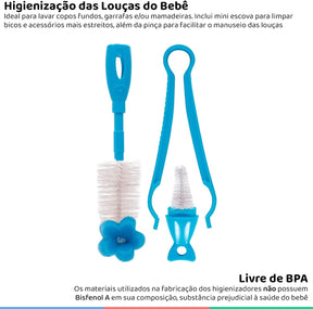 Kit Escova para Limpeza de Mamadeira Azul Buba 3 peças
