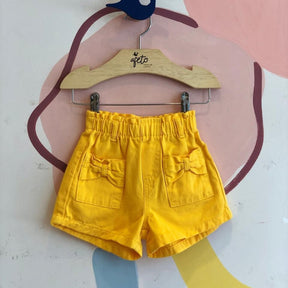 Conjunto Infantil Menina Manga Curta Canelado Babado e Shorts Sarja Amarelo Momi