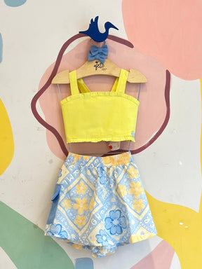 Conjunto Regata Shorts Malagah Menina Cropped Flores