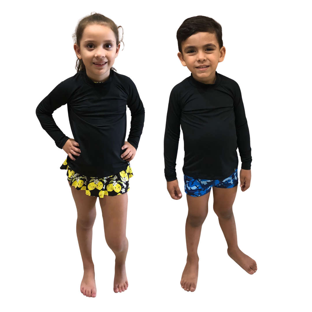 Blusa Praia Marujos & Sereias Unissex manga longa Liso com Protecao Preto