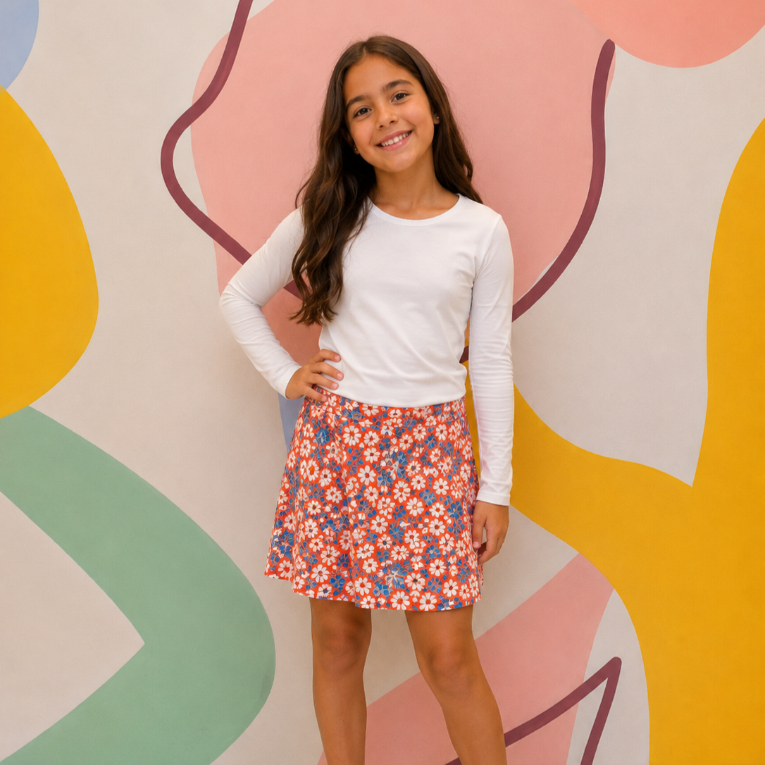 Saia menina Floral Acostamento Laranja